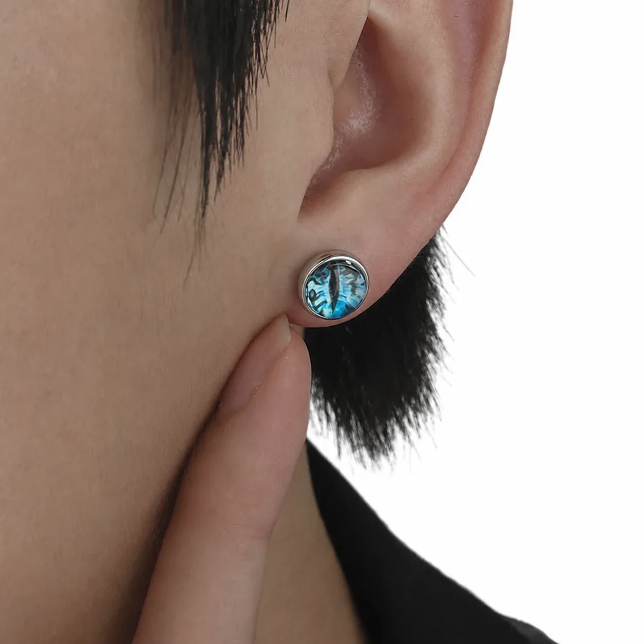 Edgy Stainless Steel Silver-Plated Eye Motif Stud Earrings