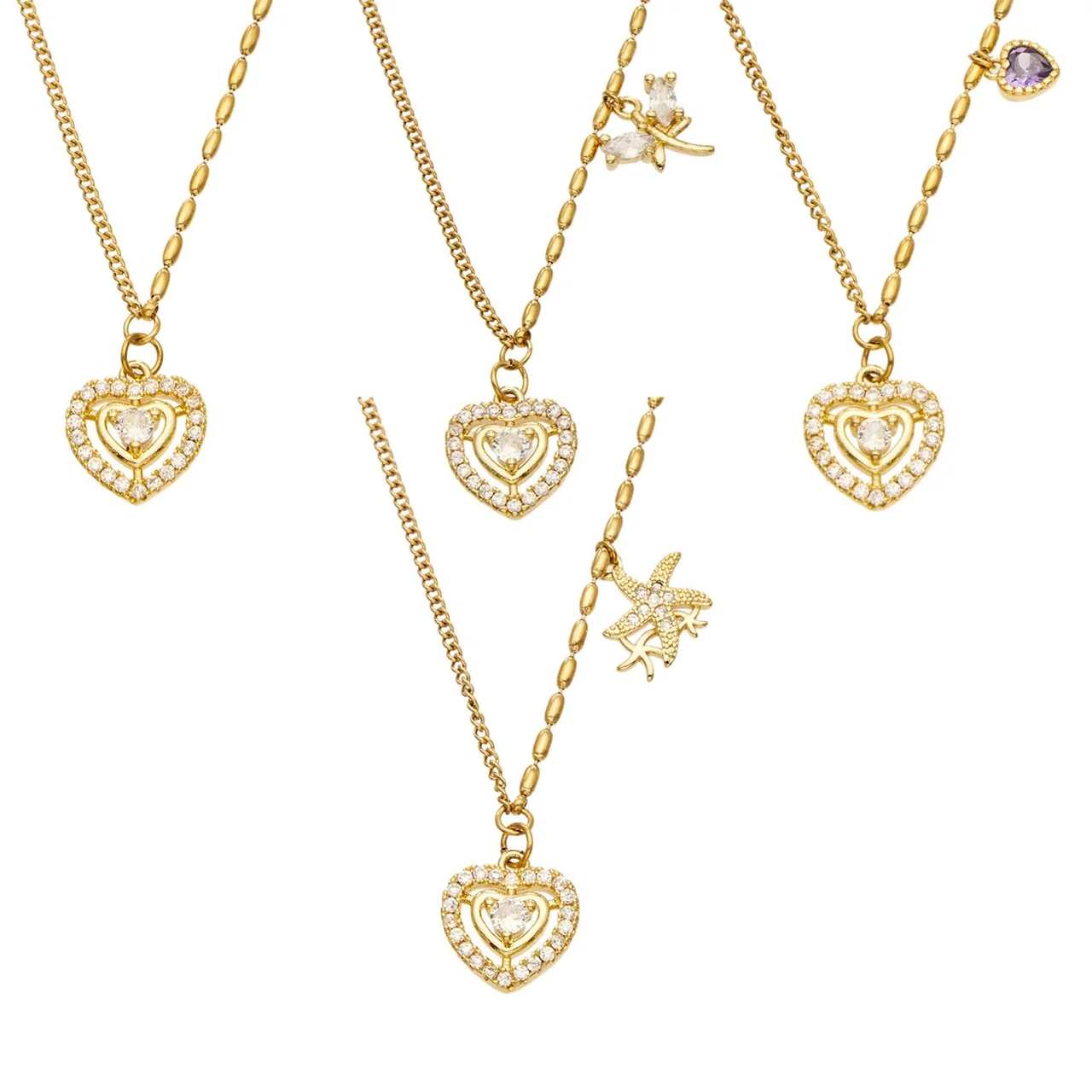 Pendant Necklaces with Crystal Motifs and Oval-Link Gold-Plated Steel