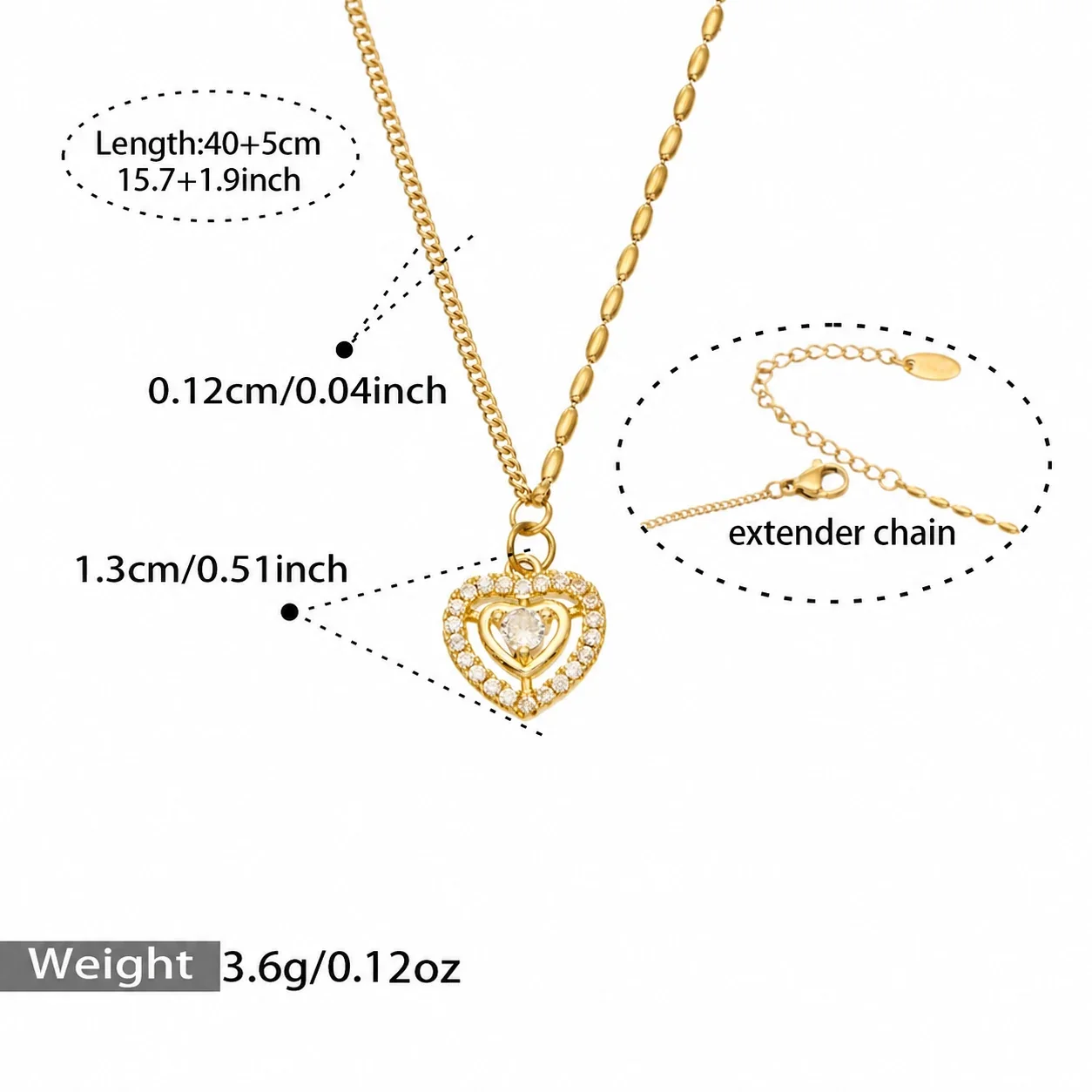 Pendant Necklaces with Crystal Motifs and Oval-Link Gold-Plated Steel - Gold Heart Crystal