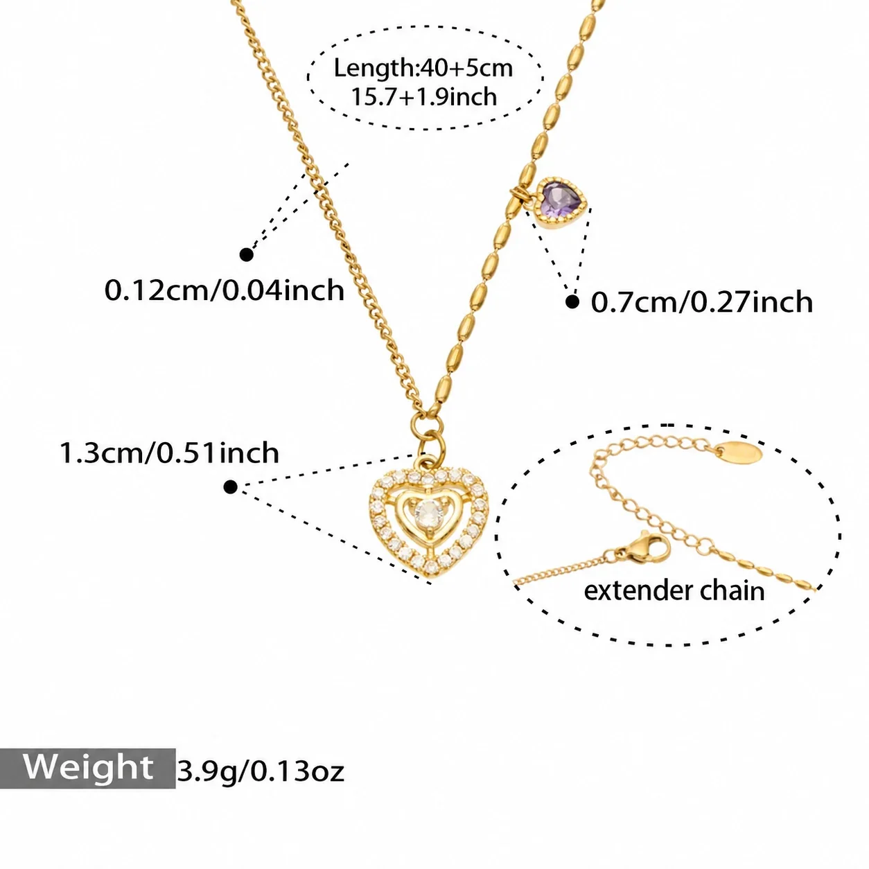 Pendant Necklaces with Crystal Motifs and Oval-Link Gold-Plated Steel - Gold Purple Heart Crystal