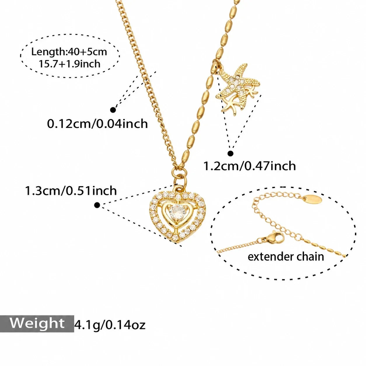 Pendant Necklaces with Crystal Motifs and Oval-Link Gold-Plated Steel - Gold Starfish Crystal