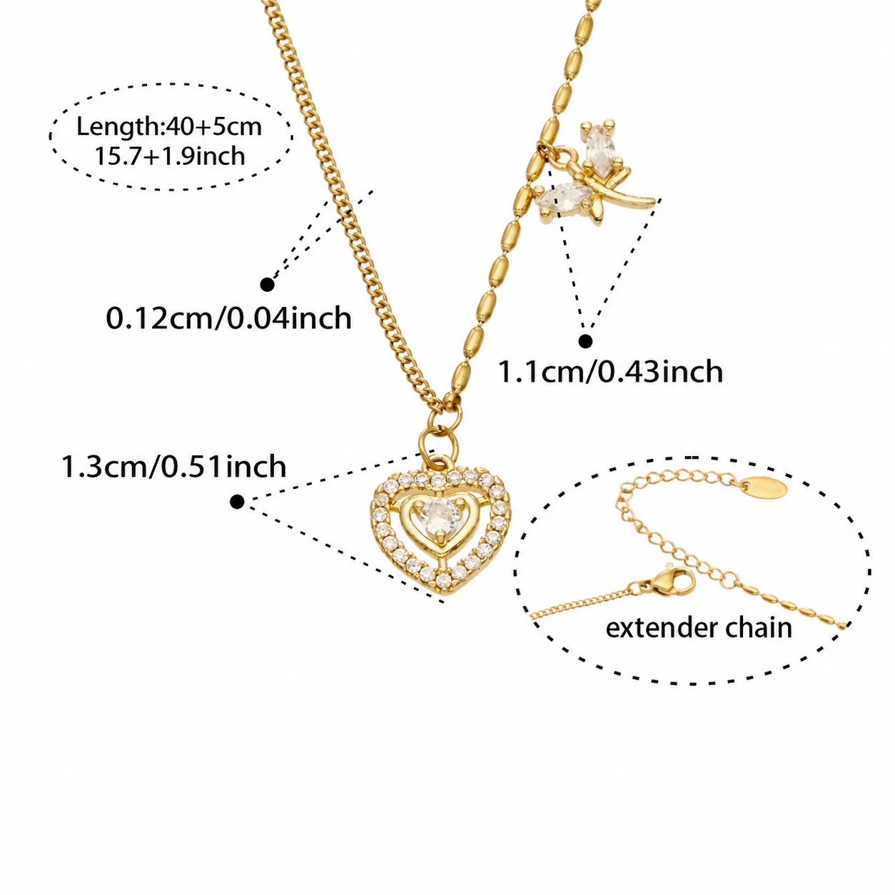 Pendant Necklaces with Crystal Motifs and Oval-Link Gold-Plated Steel - Gold Butterfly Crystal