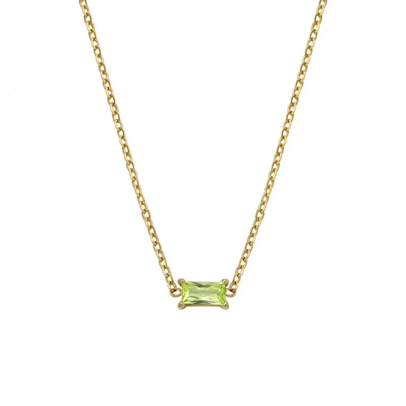 Pendant Necklace Baguette CZ Bar Gold-Plated Stainless Steel