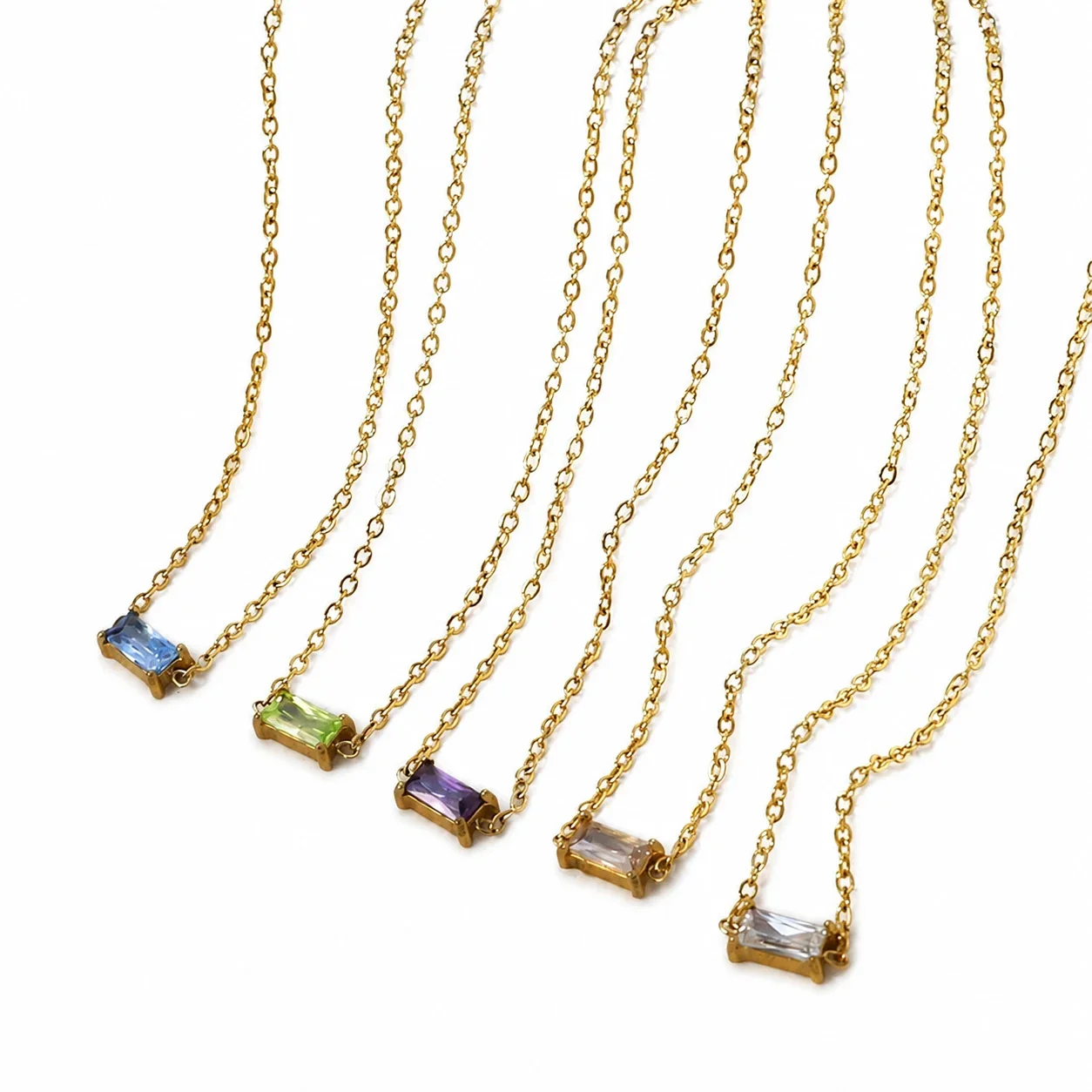 Pendant Necklace Baguette CZ Bar Gold-Plated Stainless Steel