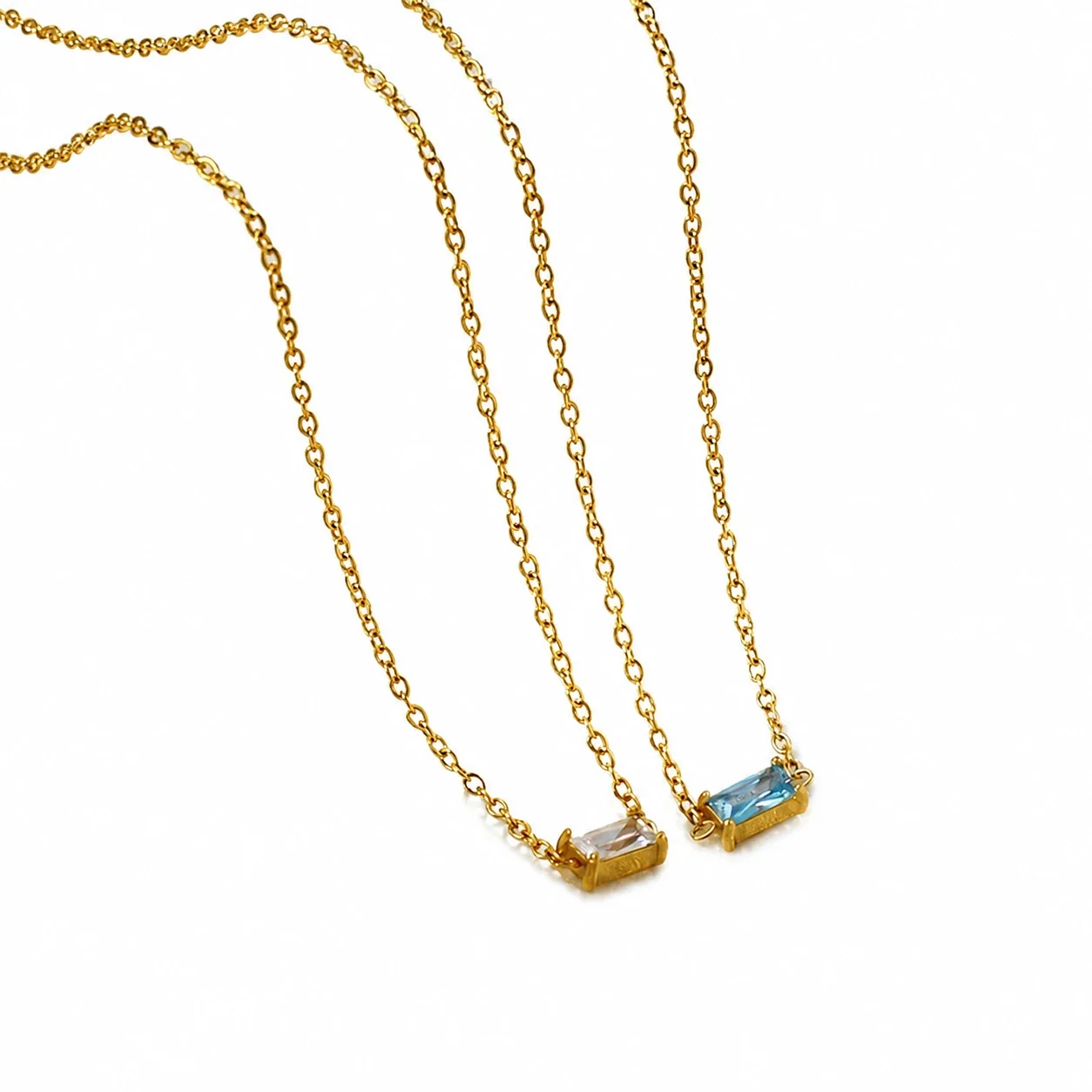 Pendant Necklace Baguette CZ Bar Gold-Plated Stainless Steel