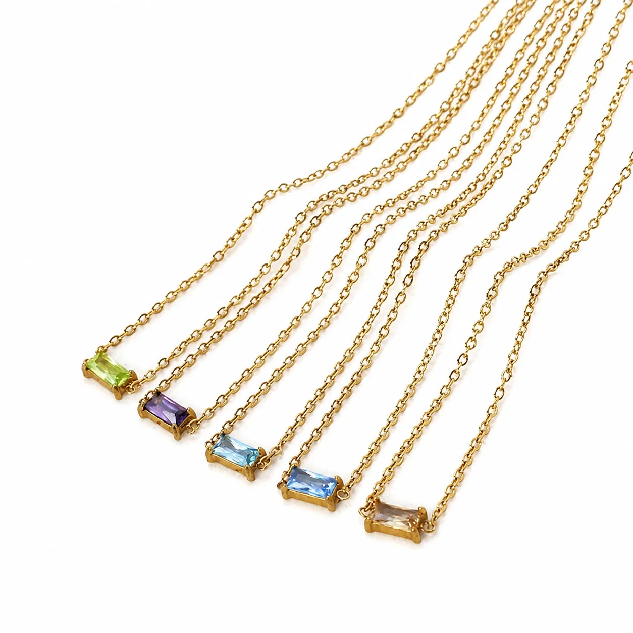 Pendant Necklace Baguette CZ Bar Gold-Plated Stainless Steel