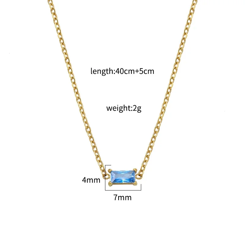 Pendant Necklace Baguette CZ Bar Gold-Plated Stainless Steel - Deep Blue CZ