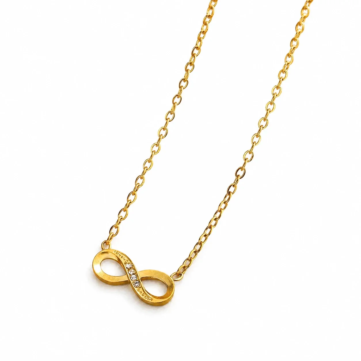 Radiant Gold-Plated Stainless Steel Infinity CZ Chain Jewelry Set