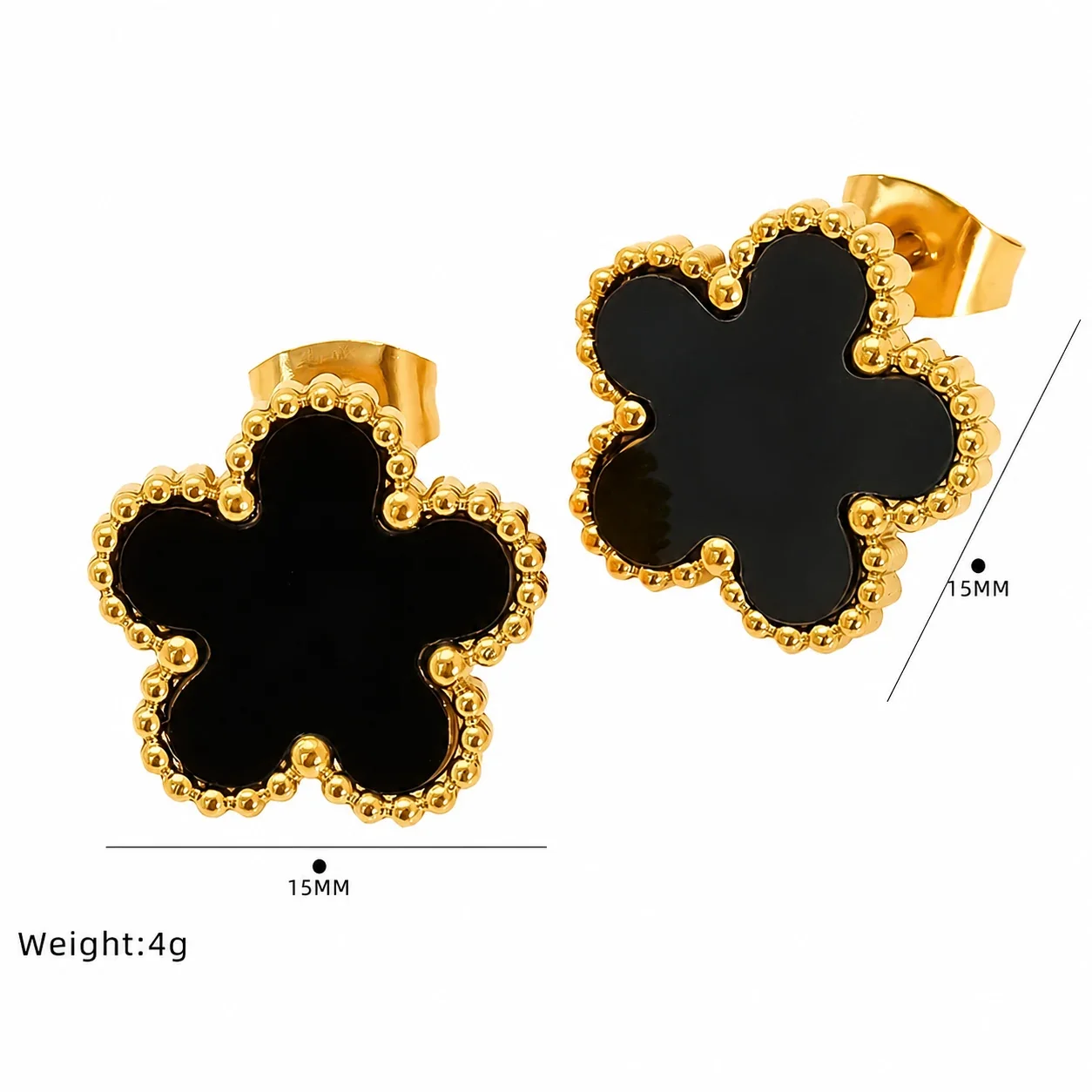 Playful Gold-Plated Stainless Steel Beaded Clover Stud Earrings