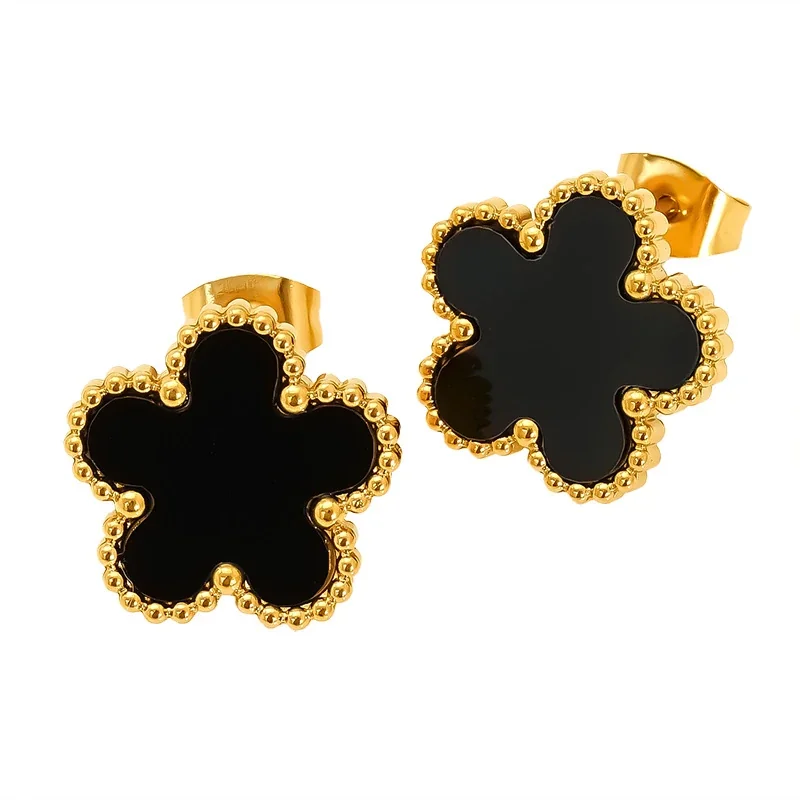 Playful Gold-Plated Stainless Steel Beaded Clover Stud Earrings