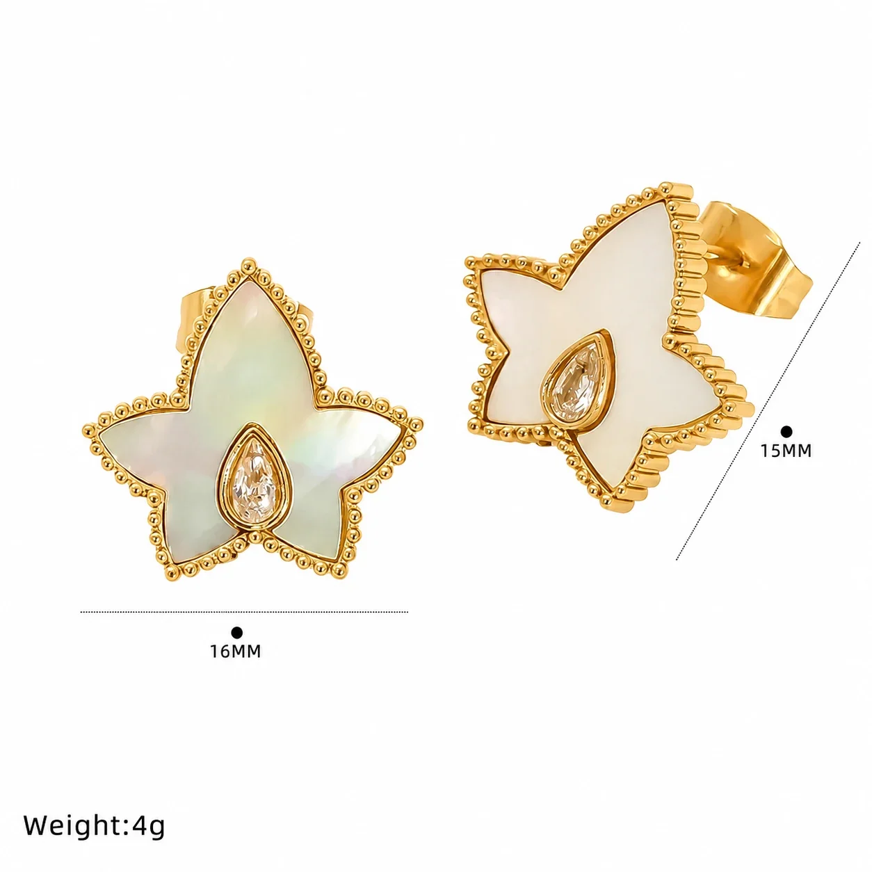 Playful Gold-Plated Stainless Steel Beaded Clover Stud Earrings - Gold White Cross Flower
