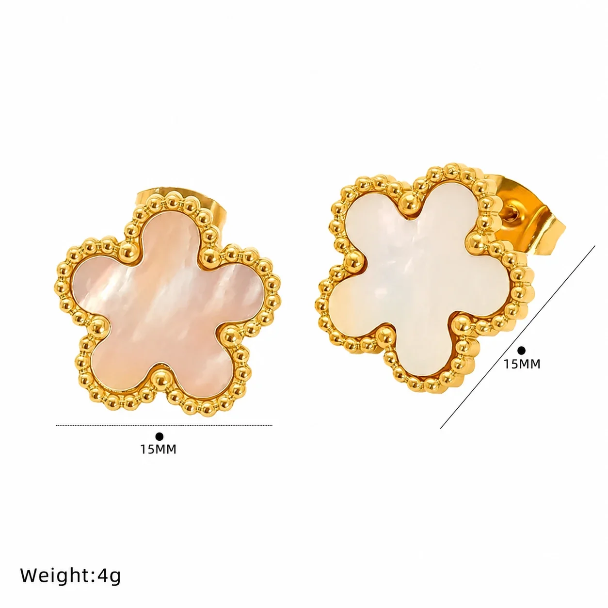 Playful Gold-Plated Stainless Steel Beaded Clover Stud Earrings - Gold White Star Flower