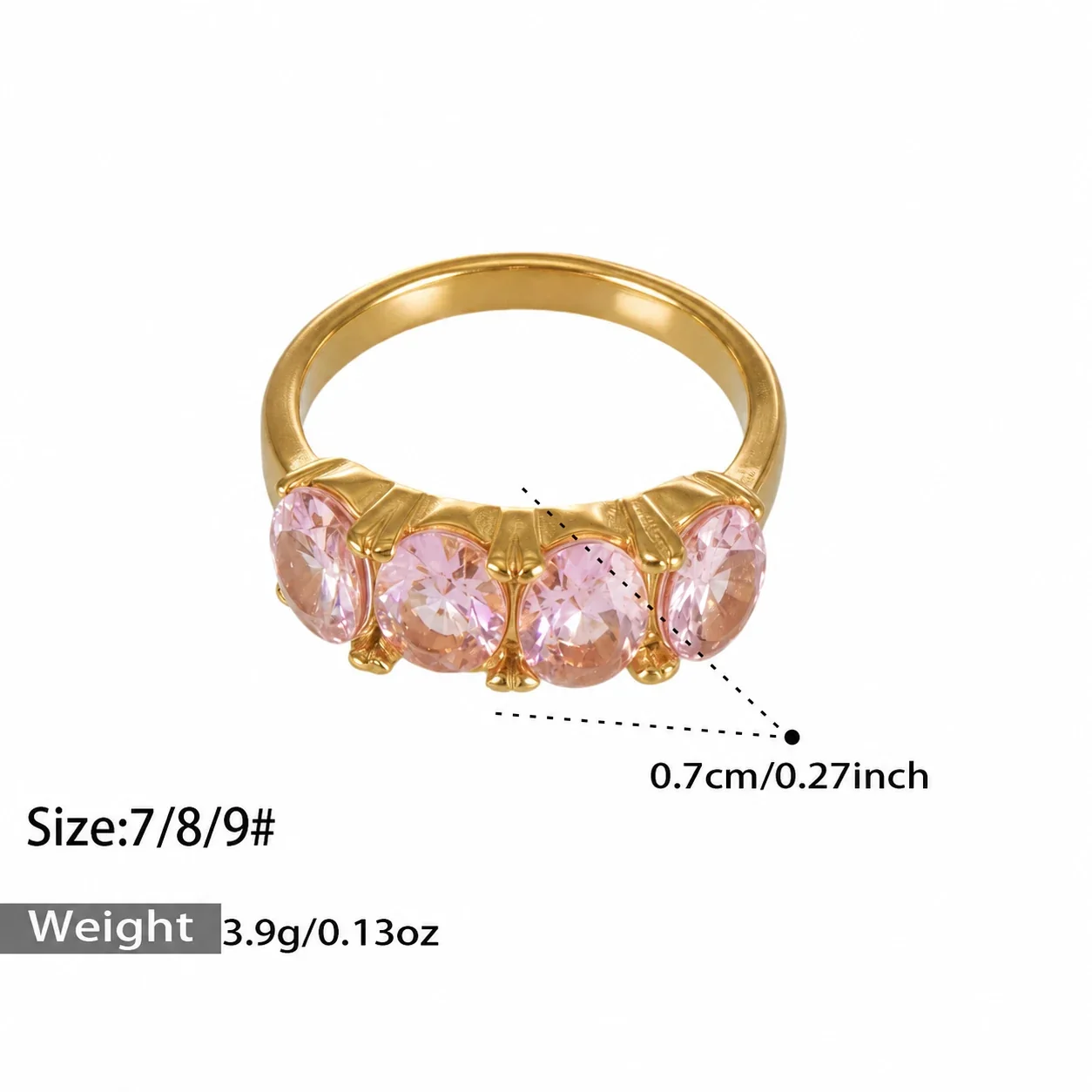 Heart, Oval & Crystal Ring Assortment, Stainless Steel Gold PVD - Gold Round Crystal