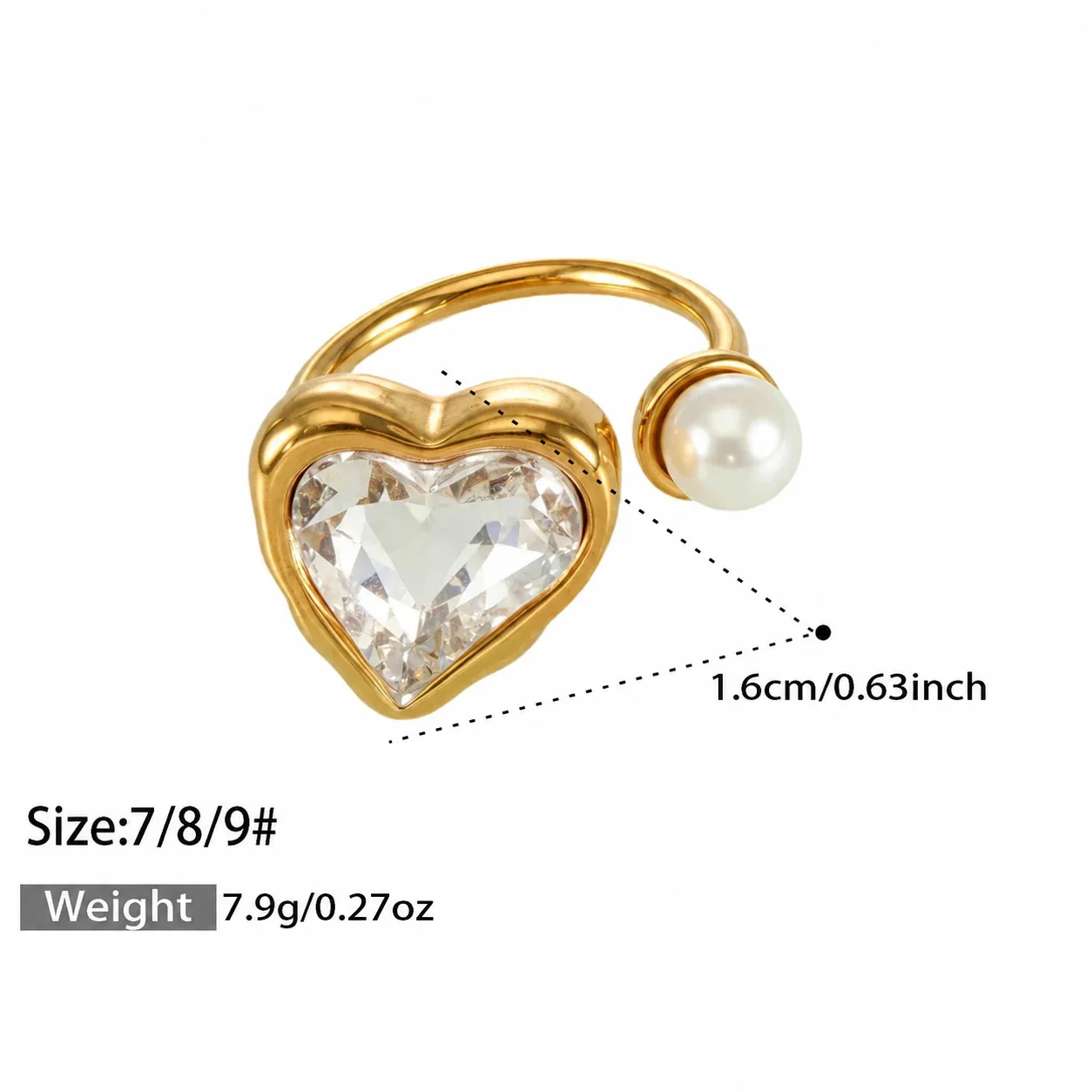 Heart, Oval & Crystal Ring Assortment, Stainless Steel Gold PVD - Gold Clear Baguette Crystal