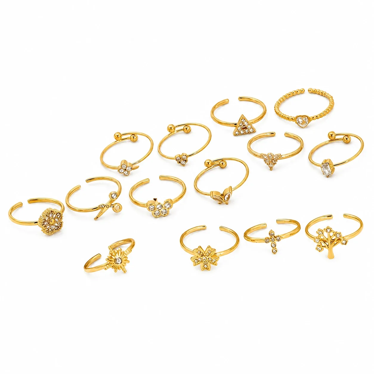 Radiant Gold-Plated Stainless Steel CZ Flower Ring