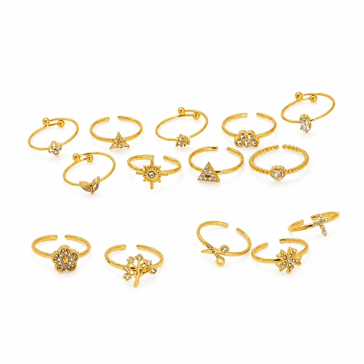 Radiant Gold-Plated Stainless Steel CZ Flower Ring