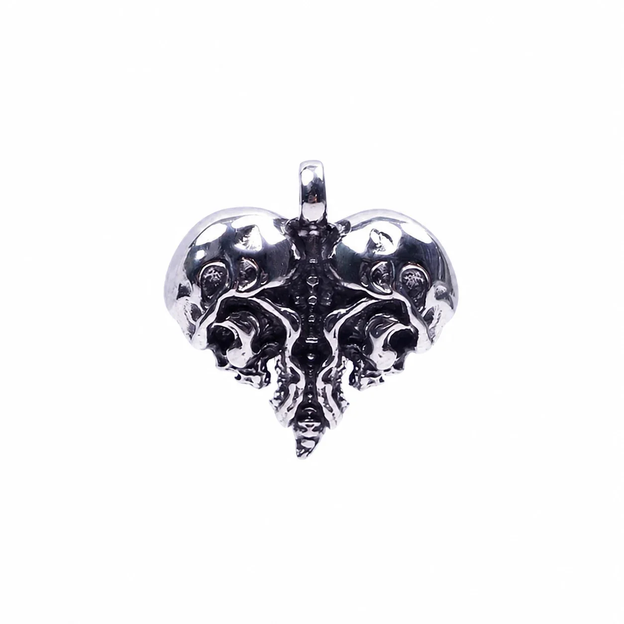 Gothic 316 Stainless Steel Skull Heart Pendant - Silver
