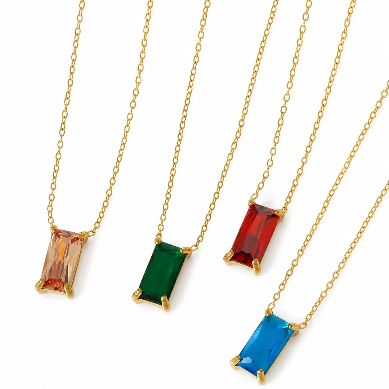 Sleek 18K Gold-Plated Emerald-Cut CZ Chain Necklace