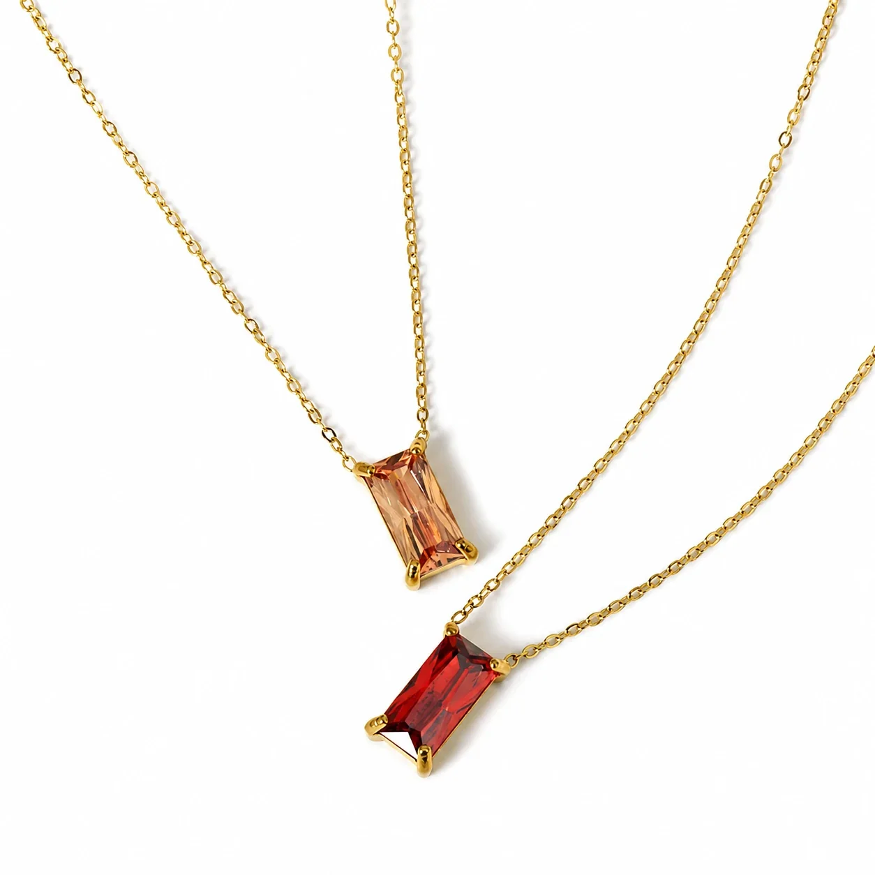 Sleek 18K Gold-Plated Emerald-Cut CZ Chain Necklace
