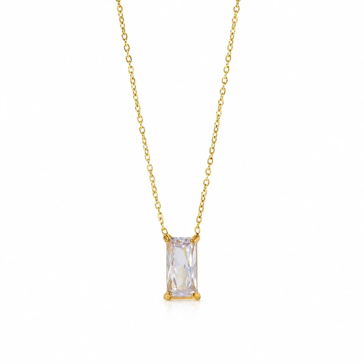 Sleek 18K Gold-Plated Emerald-Cut CZ Chain Necklace