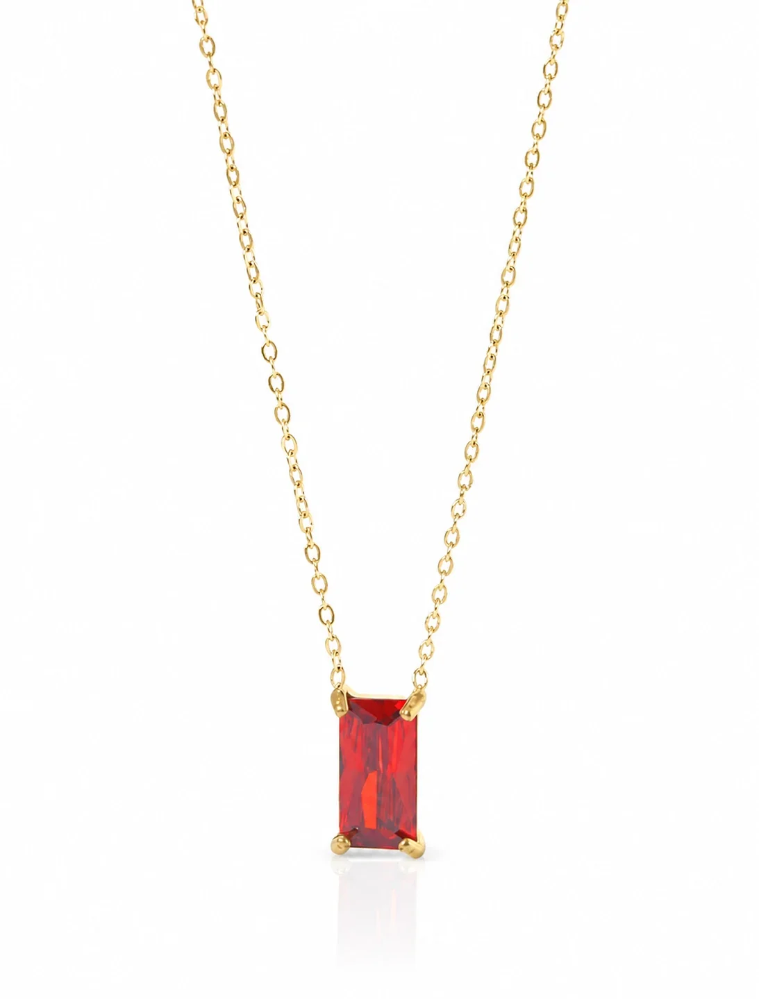 Sleek 18K Gold-Plated Emerald-Cut CZ Chain Necklace - Gold Red CZ