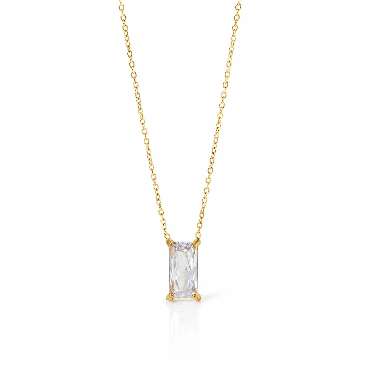 Sleek 18K Gold-Plated Emerald-Cut CZ Chain Necklace - Gold Clear CZ