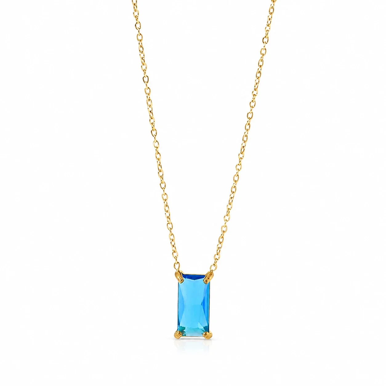 Sleek 18K Gold-Plated Emerald-Cut CZ Chain Necklace - Gold Royal Blue CZ