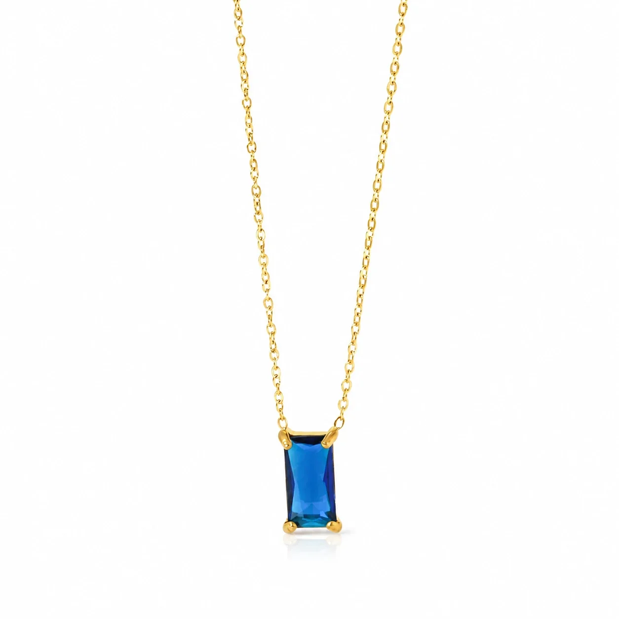 Sleek 18K Gold-Plated Emerald-Cut CZ Chain Necklace - Gold Deep Blue CZ
