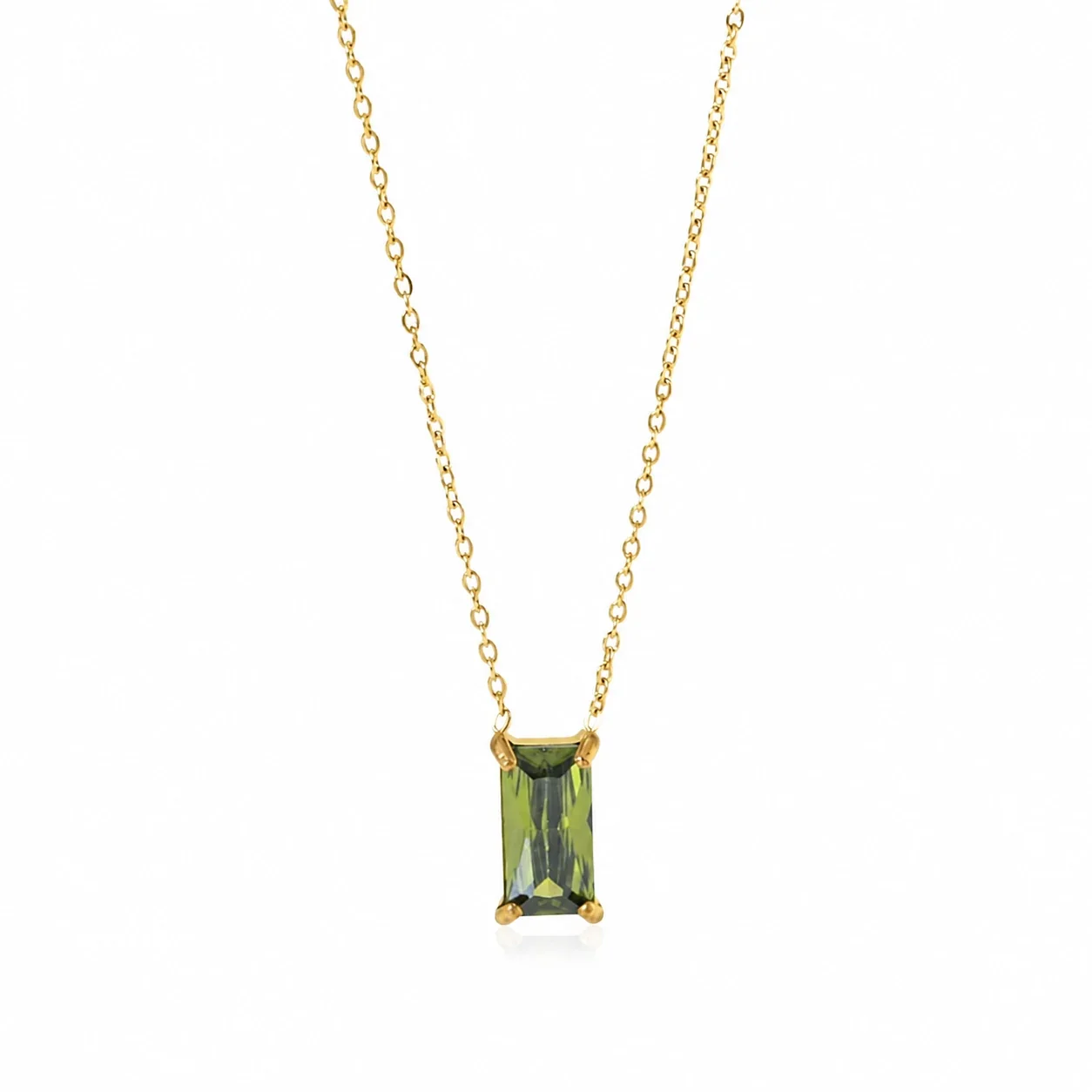 Sleek 18K Gold-Plated Emerald-Cut CZ Chain Necklace - Gold Brown CZ