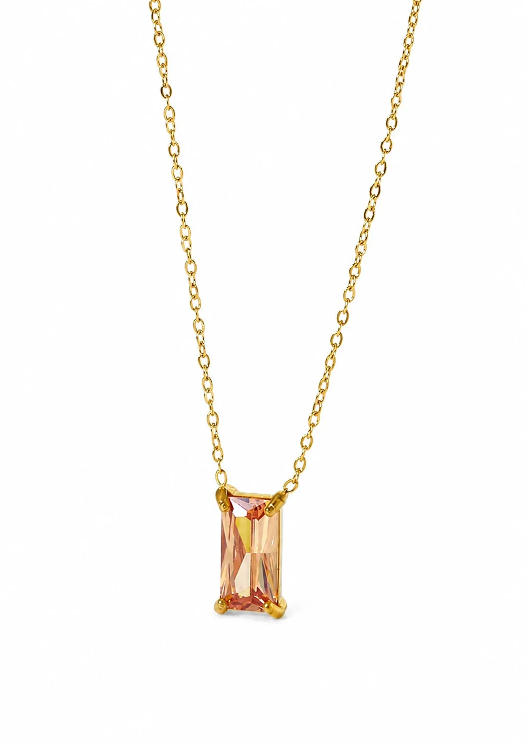 Sleek 18K Gold-Plated Emerald-Cut CZ Chain Necklace - Gold Champagne CZ