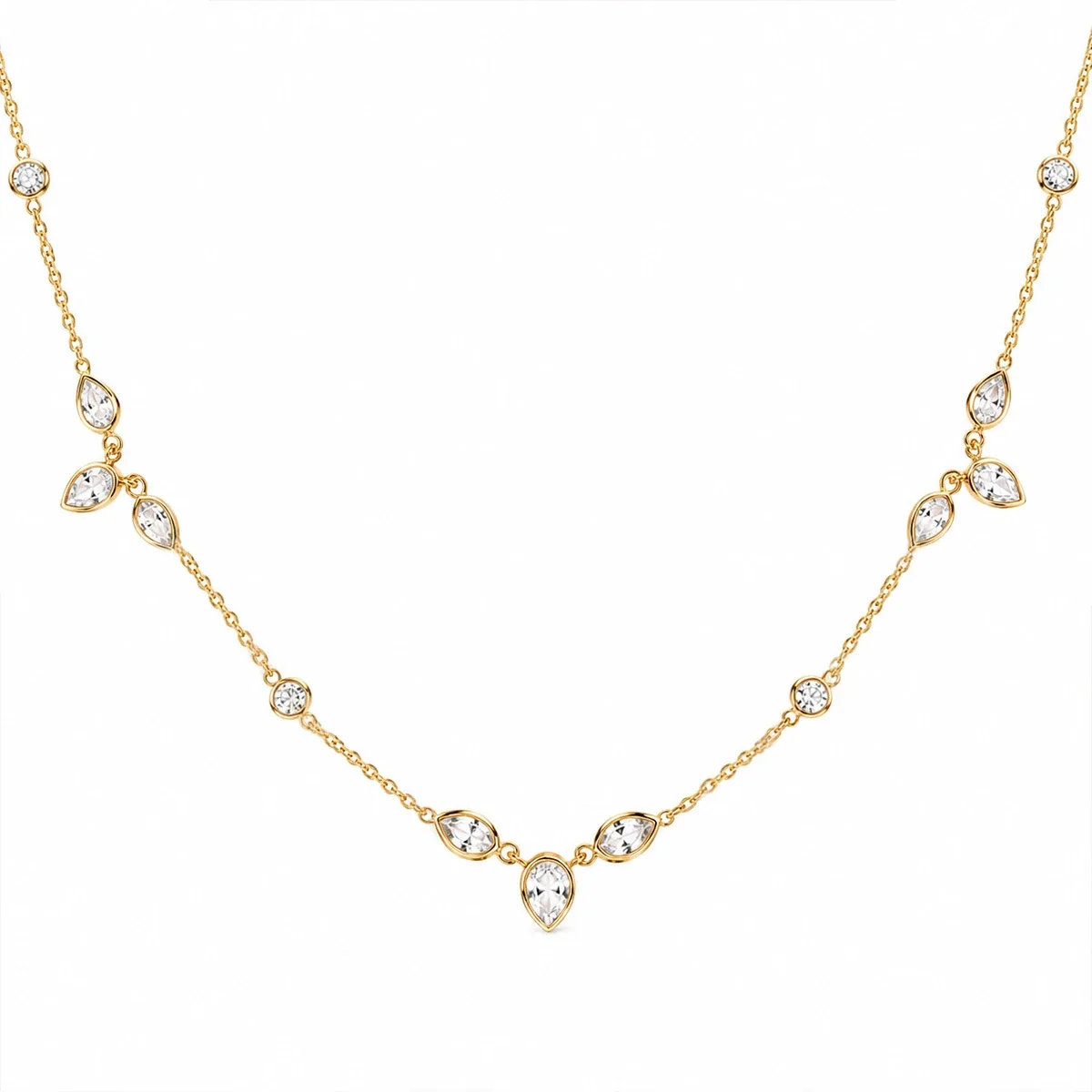 Ketting met peervormige en ronde CZ, 18K verguld