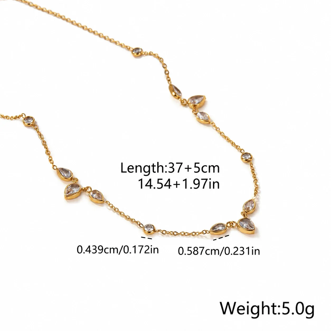 Ketting met peervormige en ronde CZ, 18K verguld productfoto