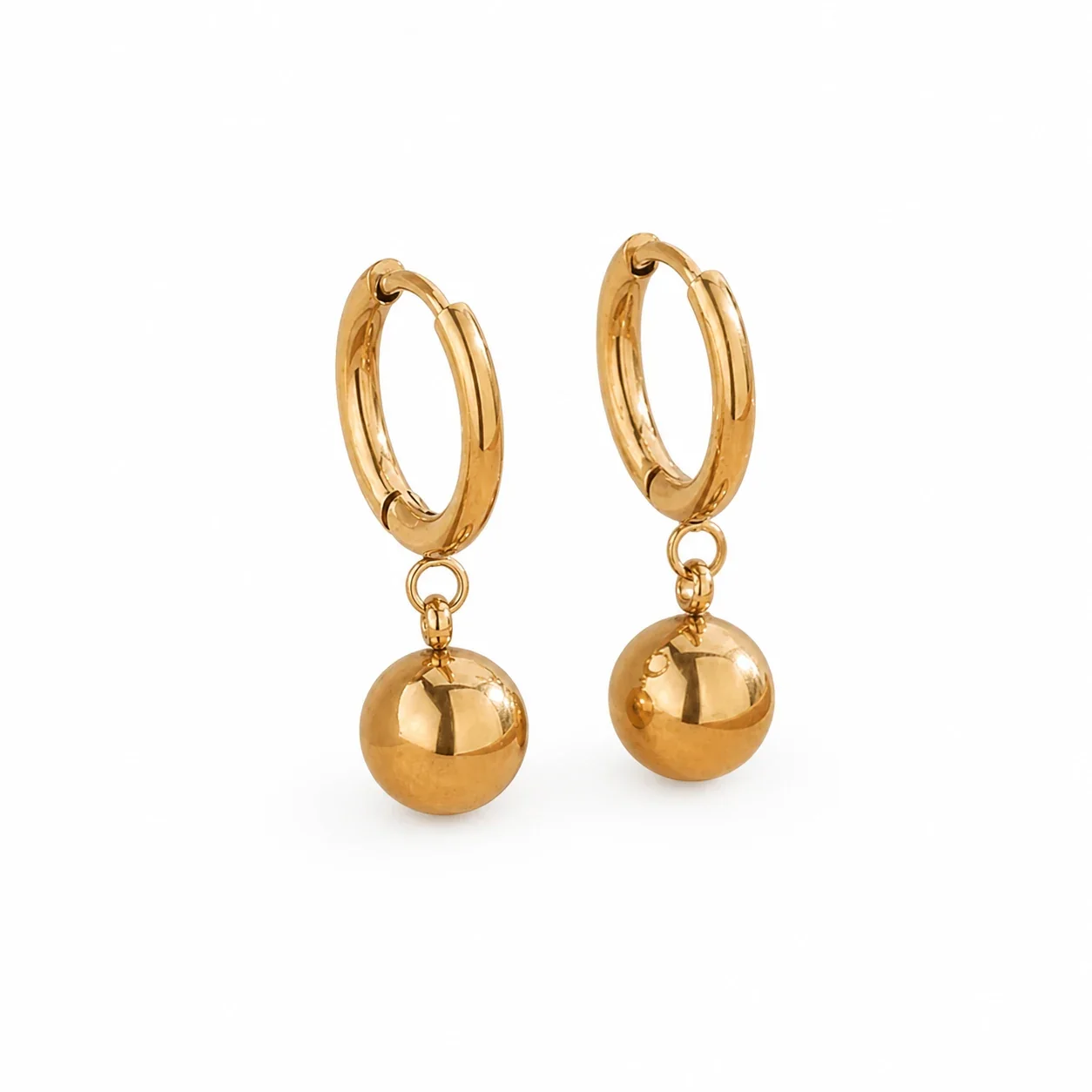 Polished Gold-Plated Ball Drop Hoop Earrings