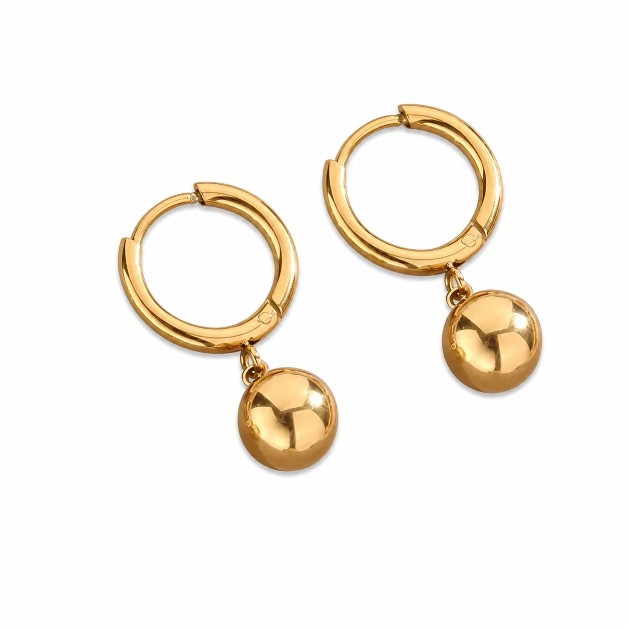 Polished Gold-Plated Ball Drop Hoop Earrings