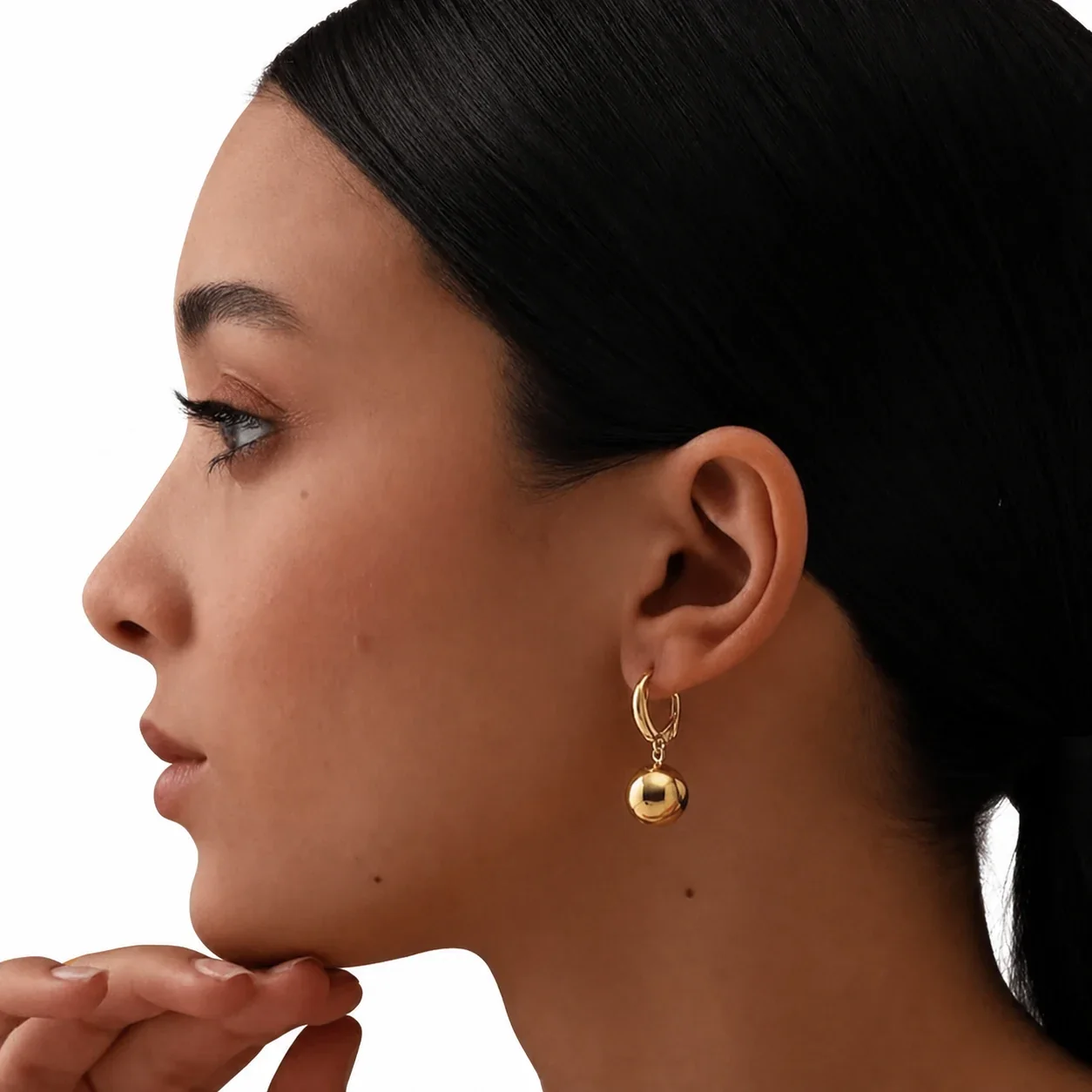 Polished Gold-Plated Ball Drop Hoop Earrings
