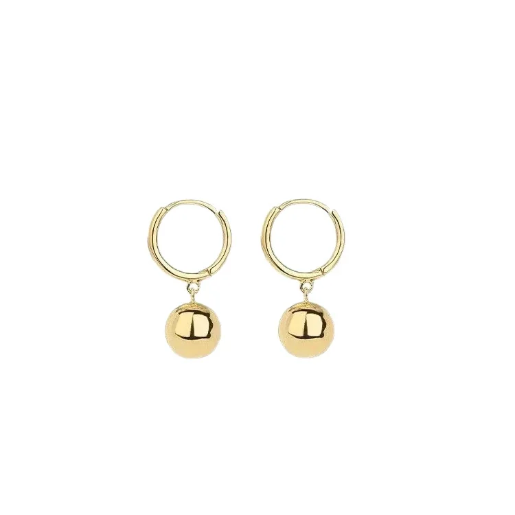 Polished Gold-Plated Ball Drop Hoop Earrings
