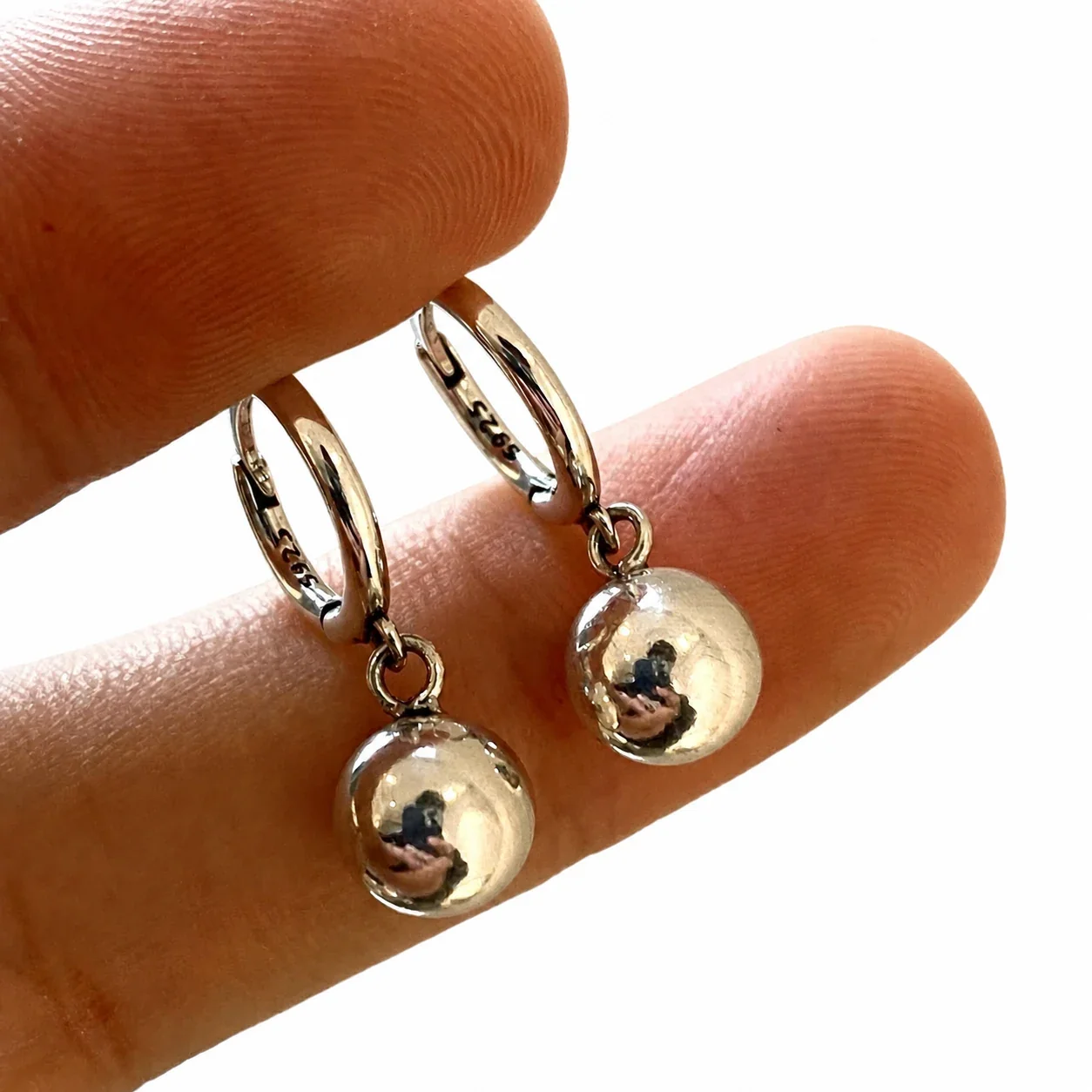 Polished Gold-Plated Ball Drop Hoop Earrings - Silver