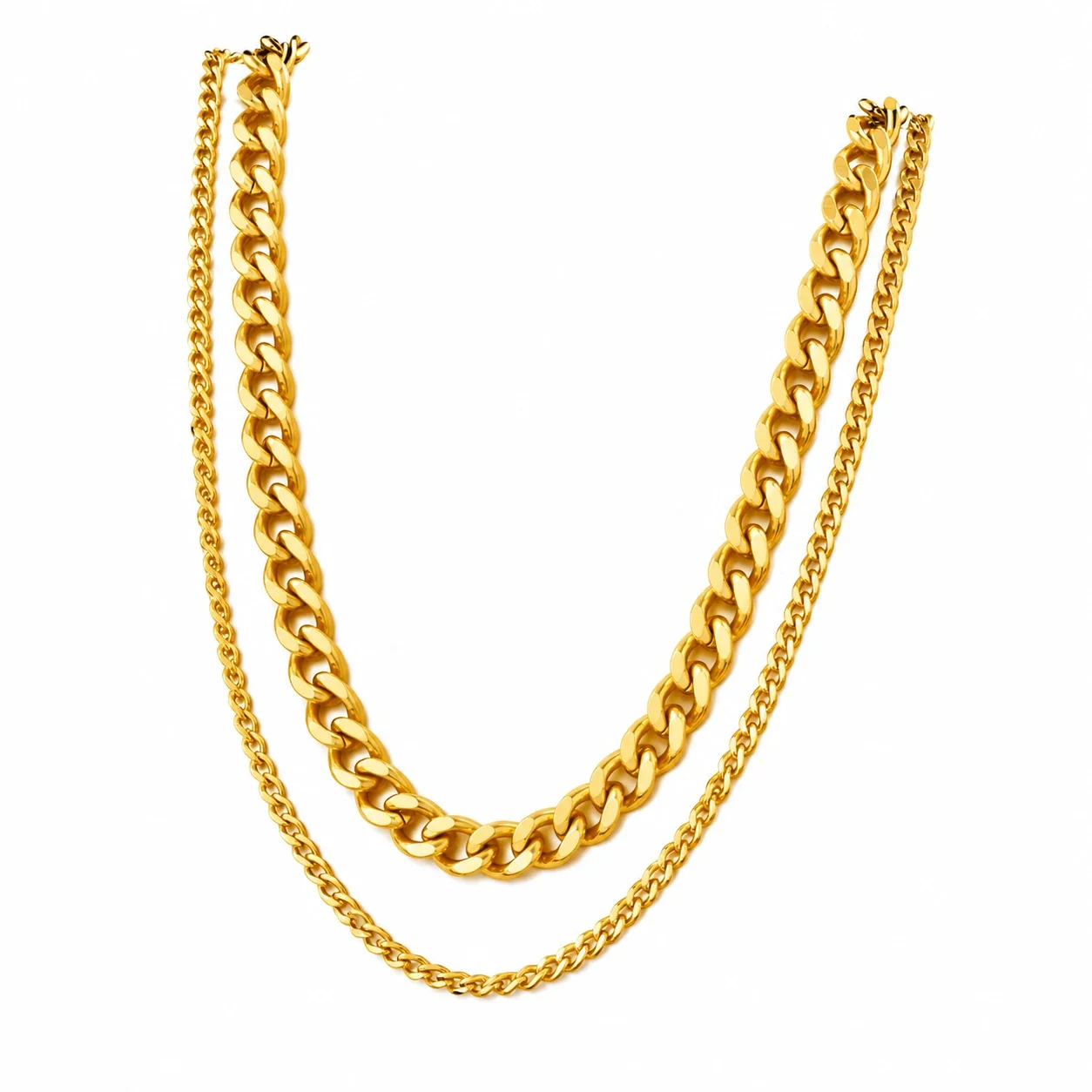 Sieradenset met dubbellaagse Cubaanse en gourmetschakelketting van verguld staal productfoto