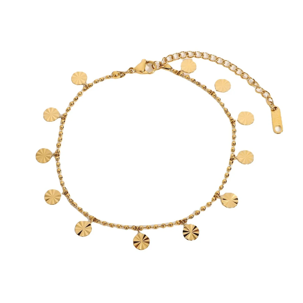 Radiant 18K Gold PVD 316 Stainless Steel Bead Chain Disc Charm Anklet