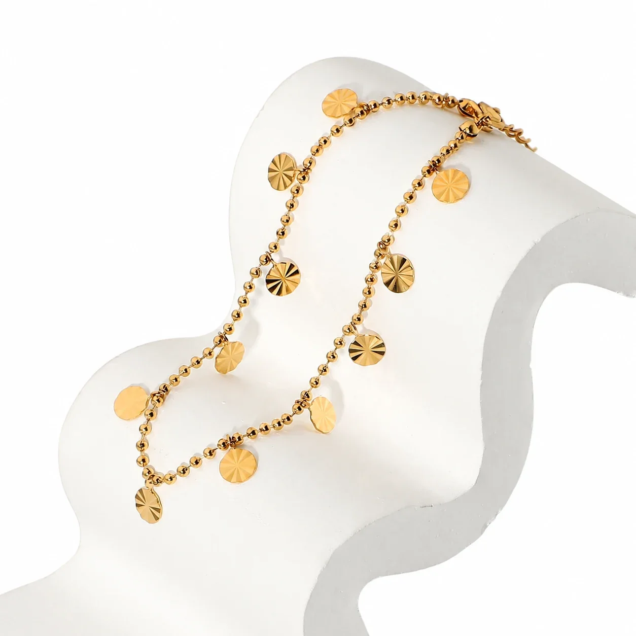 Radiant 18K Gold-Plated 316 Bead Chain Disc Charm Anklet