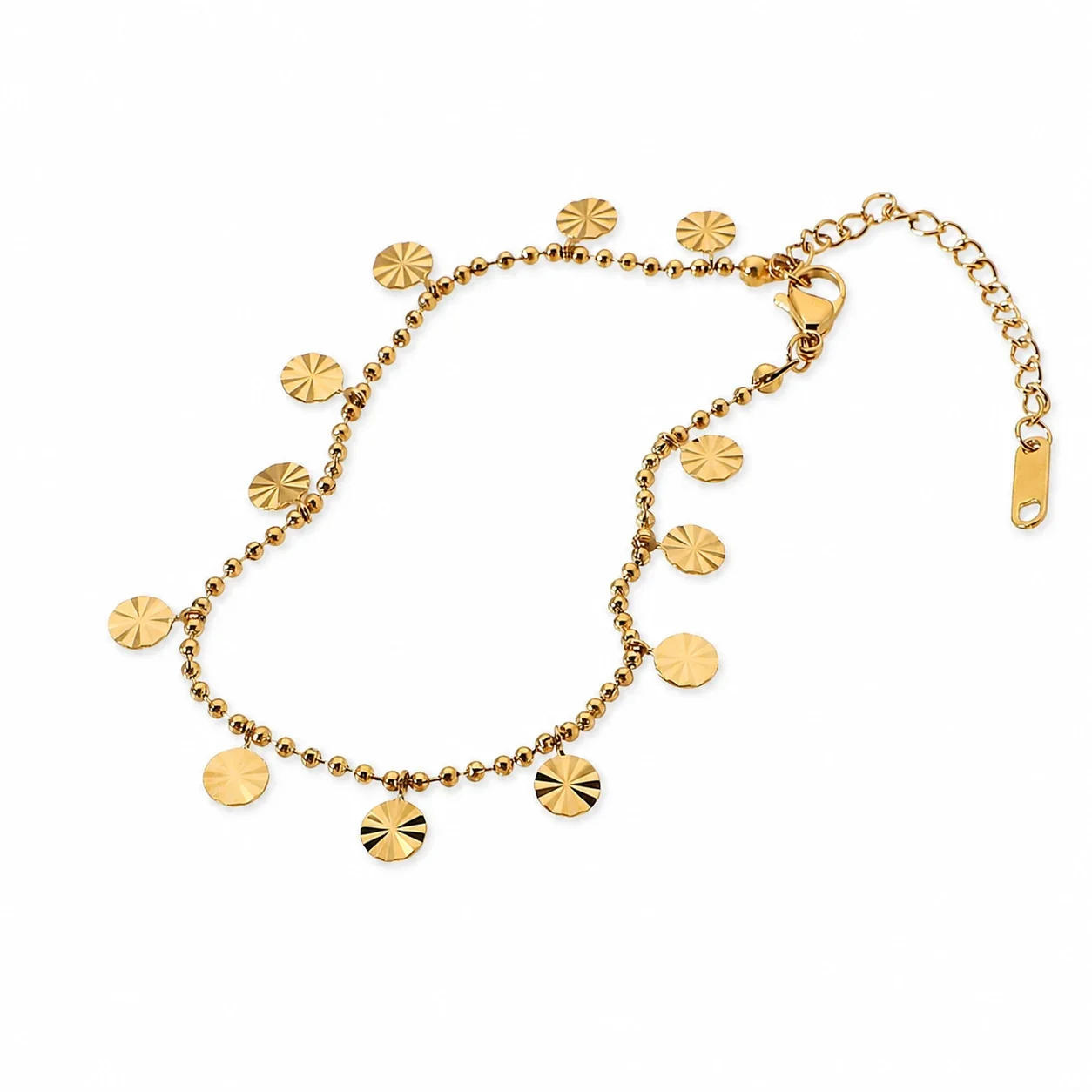 Radiant 18K Gold-Plated 316 Bead Chain Disc Charm Anklet