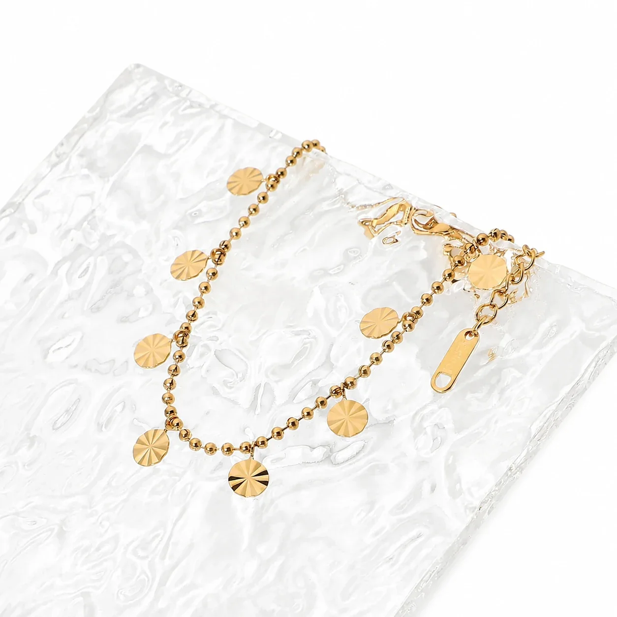 Radiant 18K Gold-Plated 316 Bead Chain Disc Charm Anklet