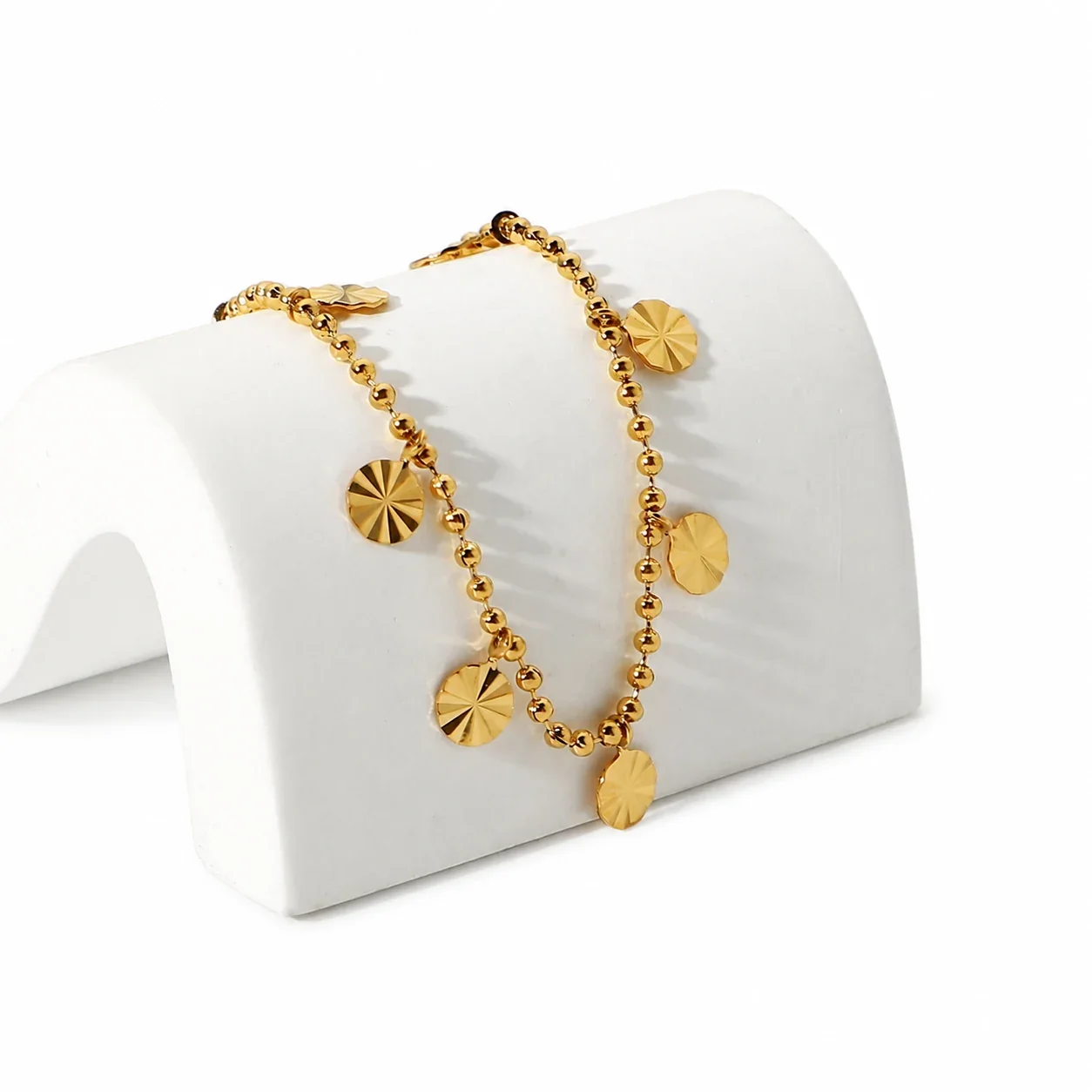Radiant 18K Gold-Plated 316 Bead Chain Disc Charm Anklet