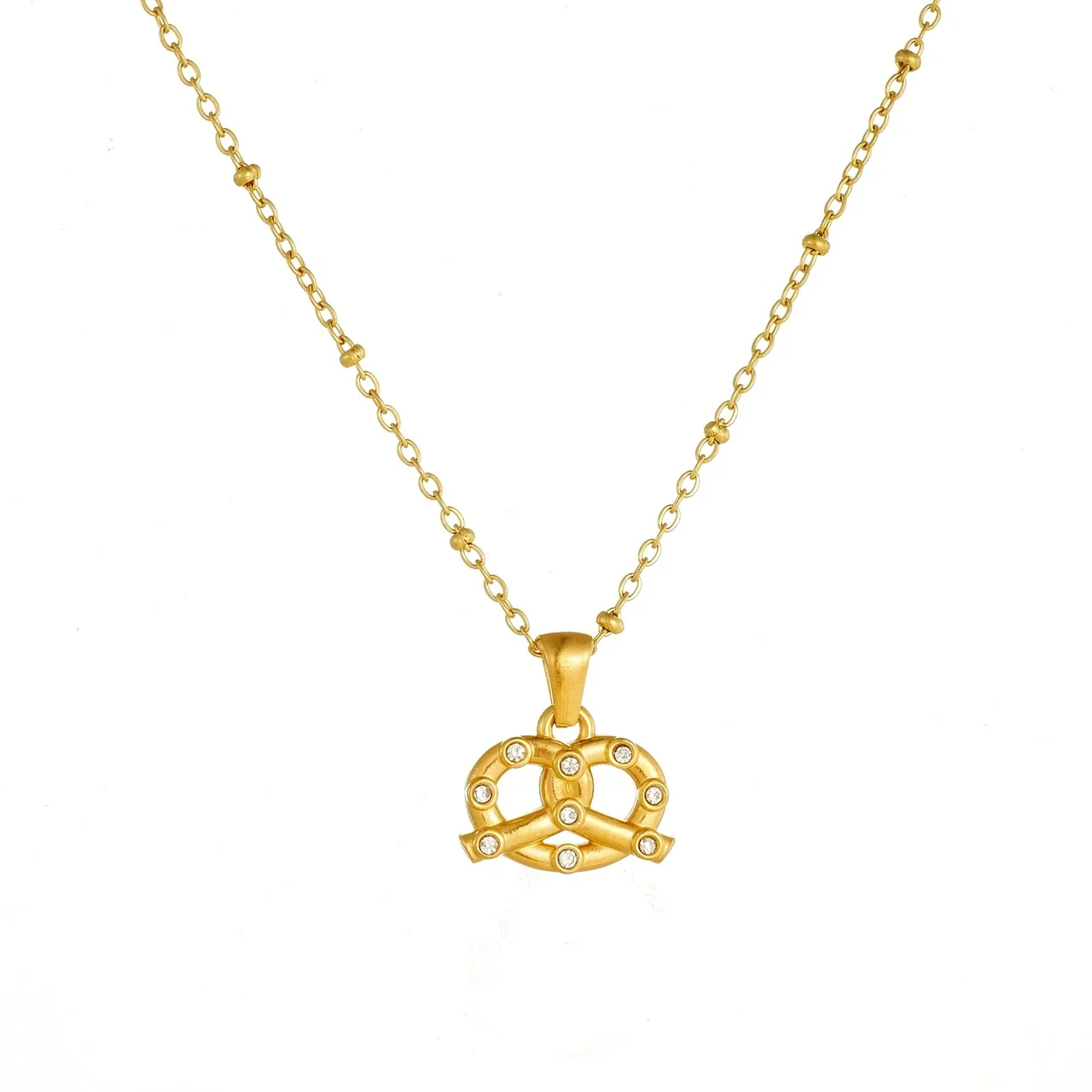 Pendant Necklace with Interwoven Crystal-Set Lines, Gold-Plated