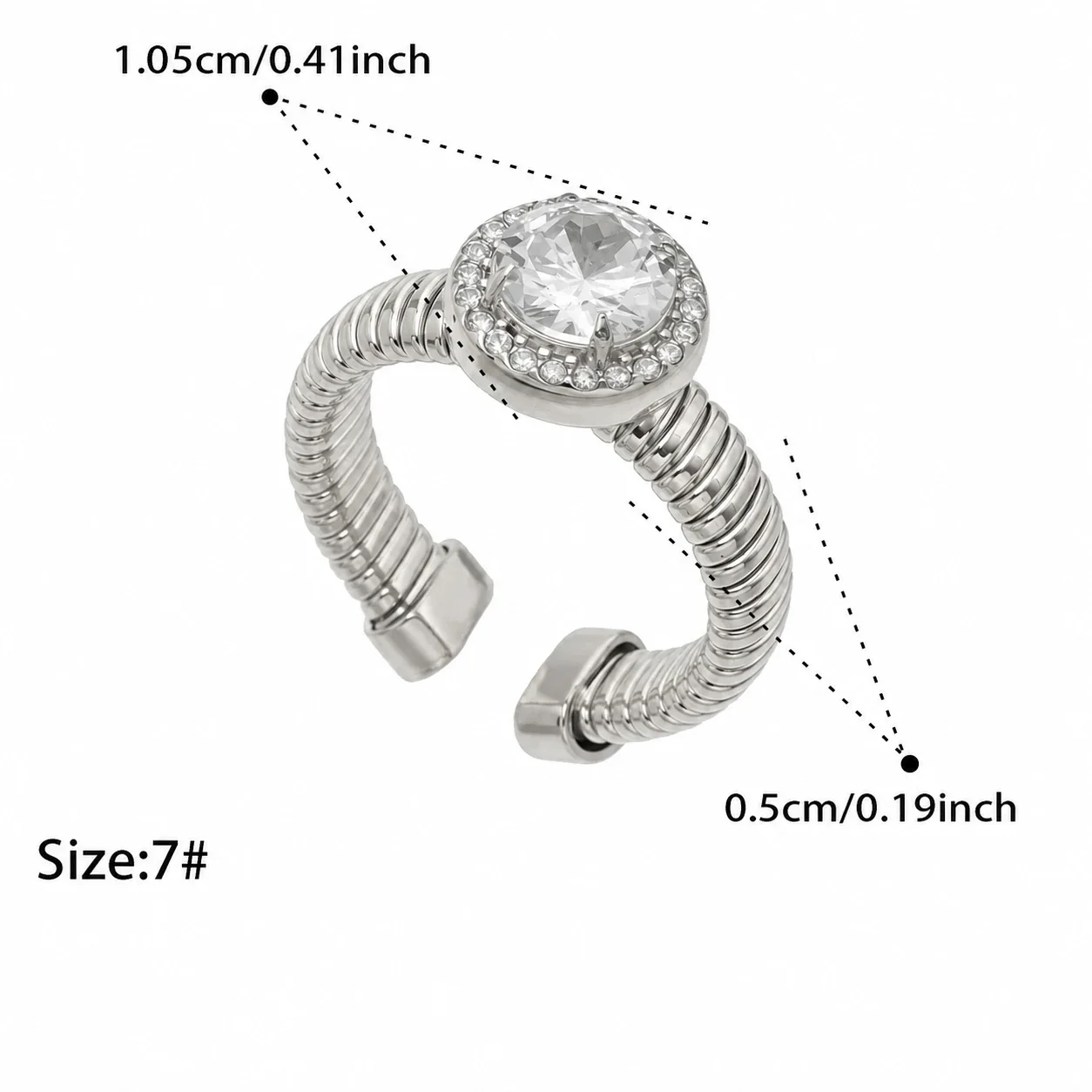 Ribbed Gold-Plated 316L Teardrop CZ Open Ring - Gold Round CZ