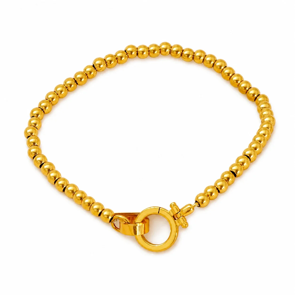 Polished 18K Gold-Plated Steel Ball Bead Clasp Bracelet