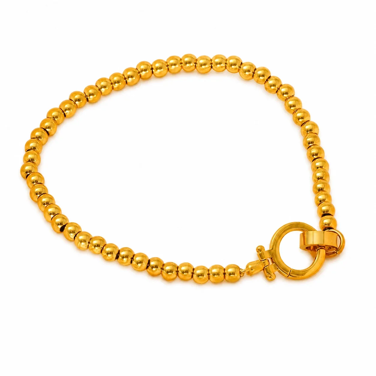 Polished 18K Gold-Plated Steel Ball Bead Clasp Bracelet