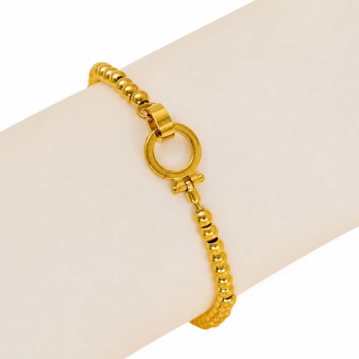 Polished 18K Gold-Plated Steel Ball Bead Clasp Bracelet