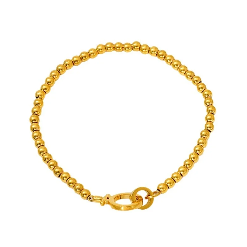 Polished 18K Gold-Plated Steel Ball Bead Clasp Bracelet