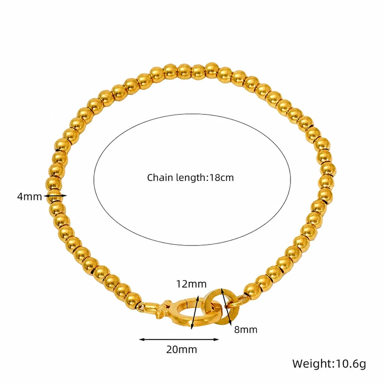 Polished 18K Gold-Plated Steel Ball Bead Clasp Bracelet - Gold